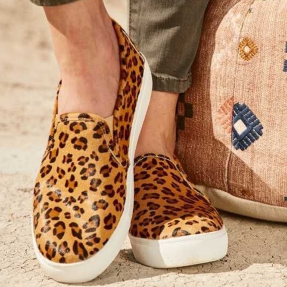 Altar'd State Size 7 Leopard Print Calf Hair Leather Slip On Sneakers Shoes